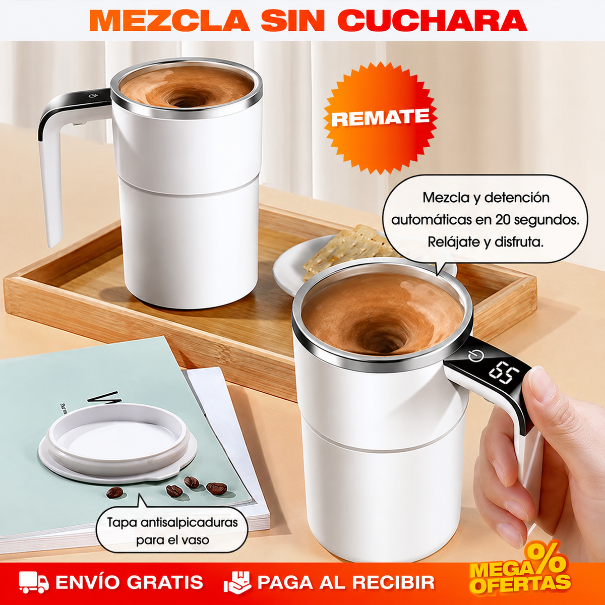 Taza mezcladora digital inteligente - mezcla tu café en segundos.
